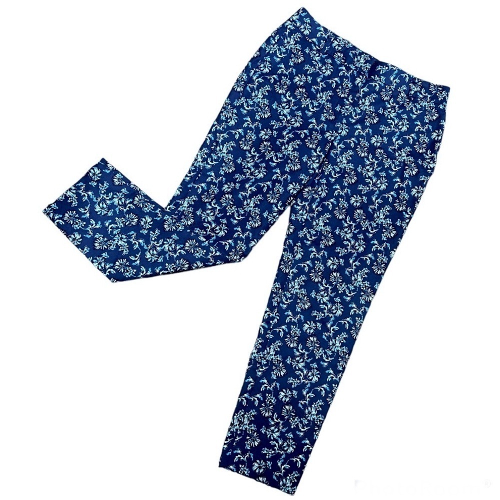 White House Black Market dark Royal Blue Floral Slim Ankle Pants Size 6